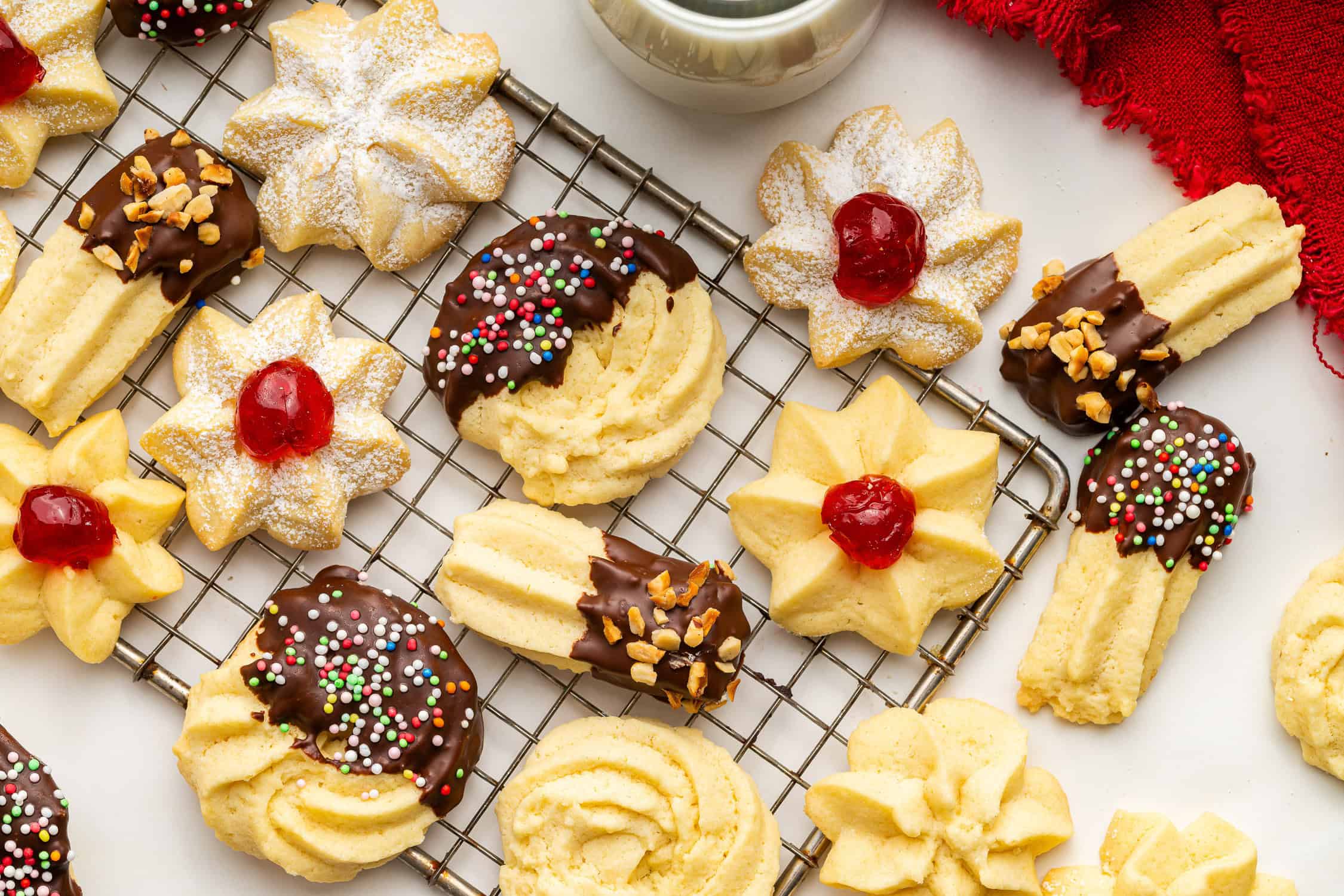 Italian bakery cookies on wire rack.