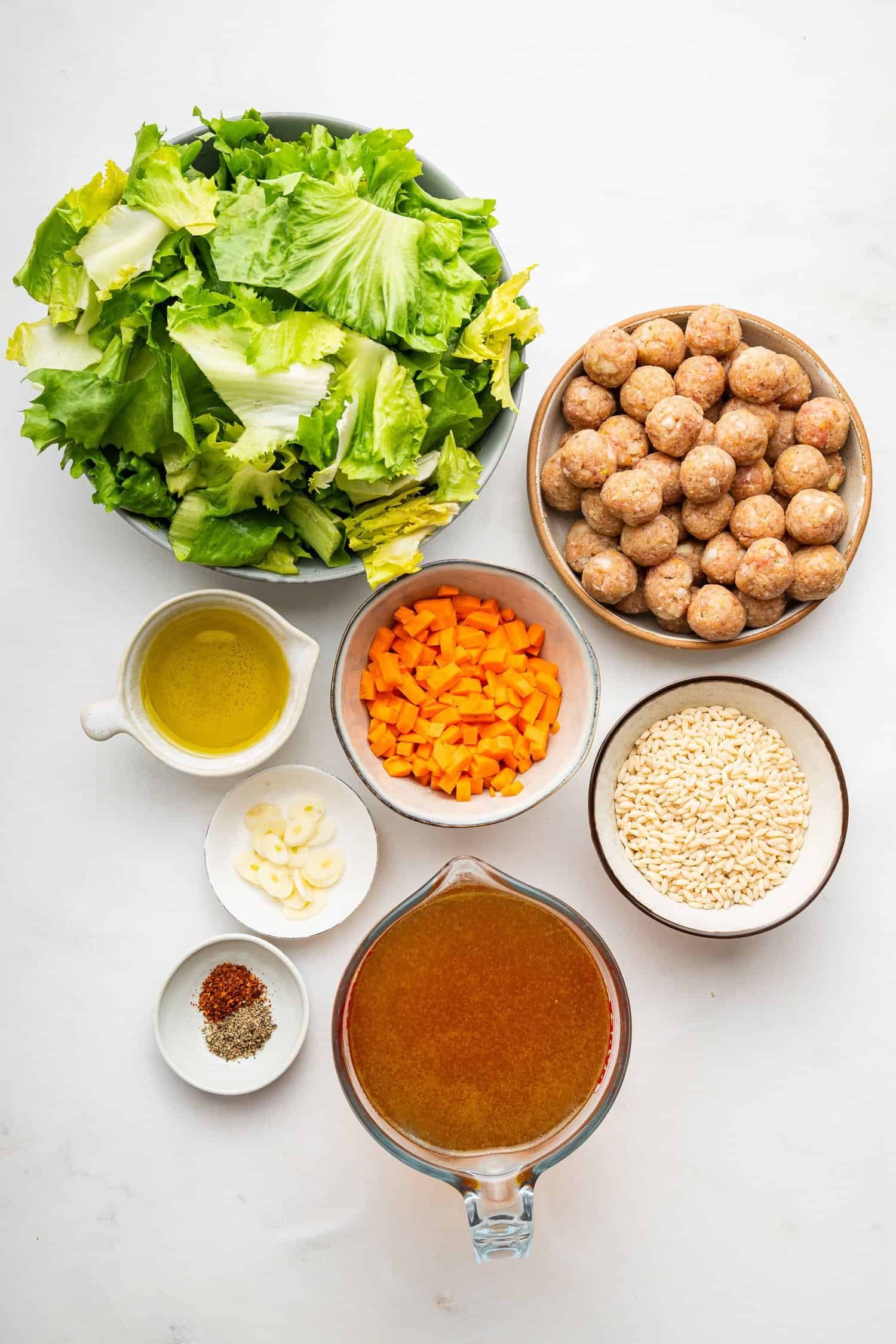 Ingredients for Italian wedding soup. 