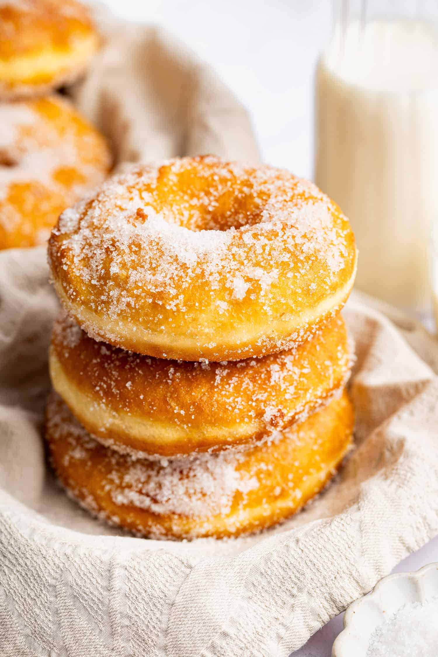Stack of Italian potato donut rings (sugared).