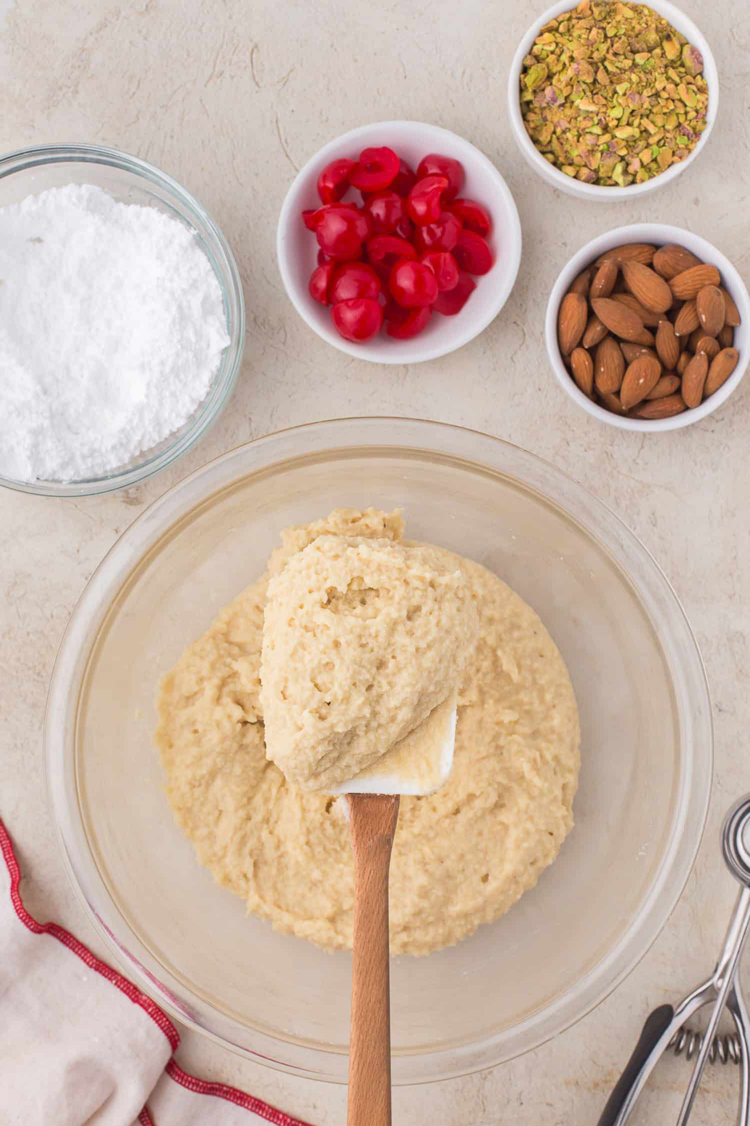 Cookie batter ready to roll. 