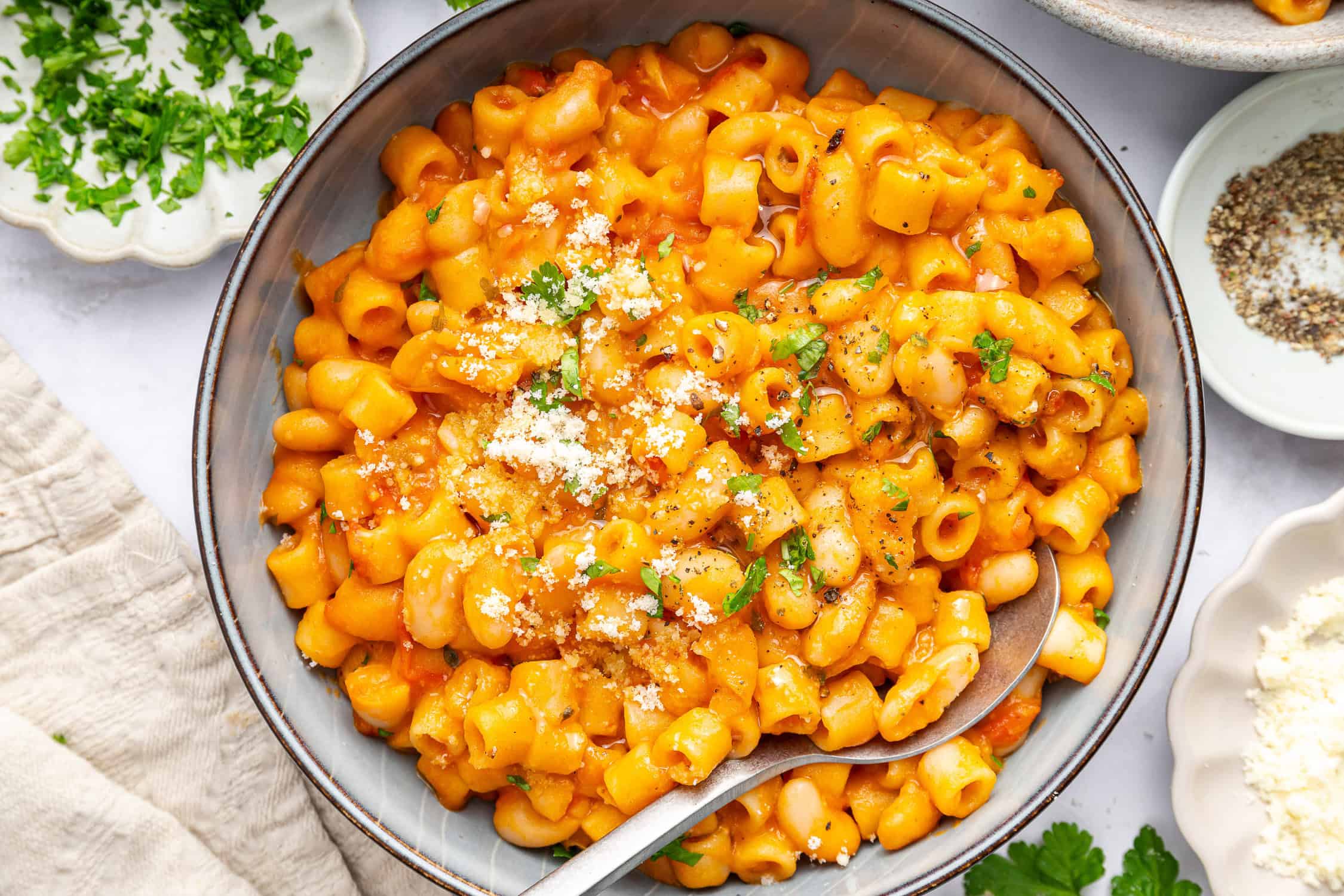 Big bowl of pasta fagioli. 