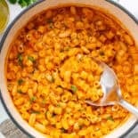 Creamy pasta e fagioli in big pot.