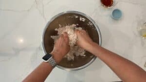 Sand-like mixture in bowl for cannoli shells.