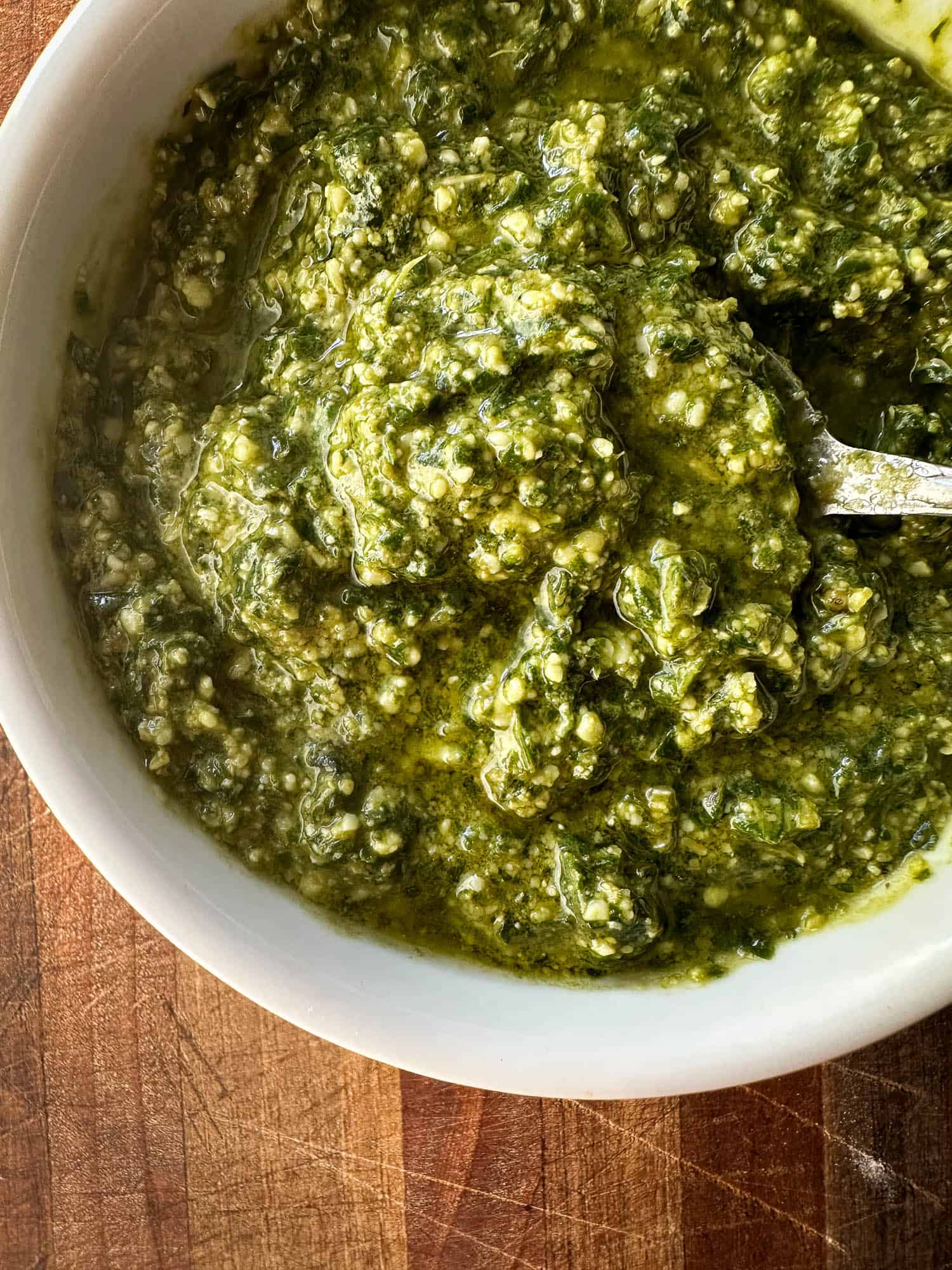 Pesto sauce in a bowl.