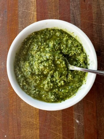 Pesto sauce in a bowl.