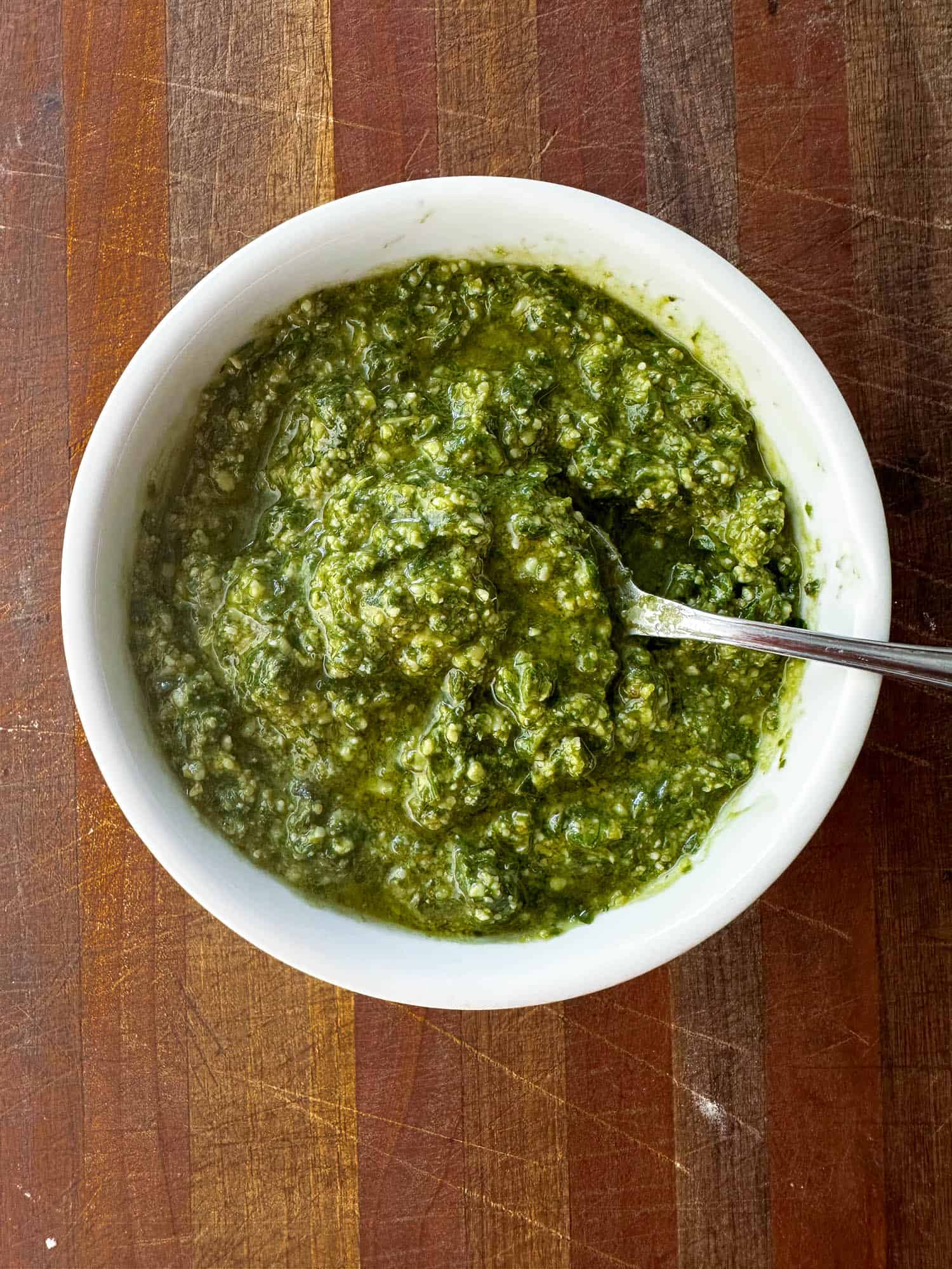 Pesto sauce in a bowl.