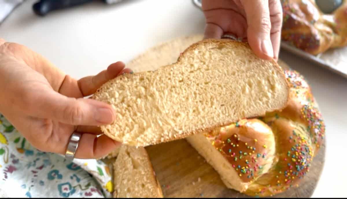Slice of Italian Easter bread. 