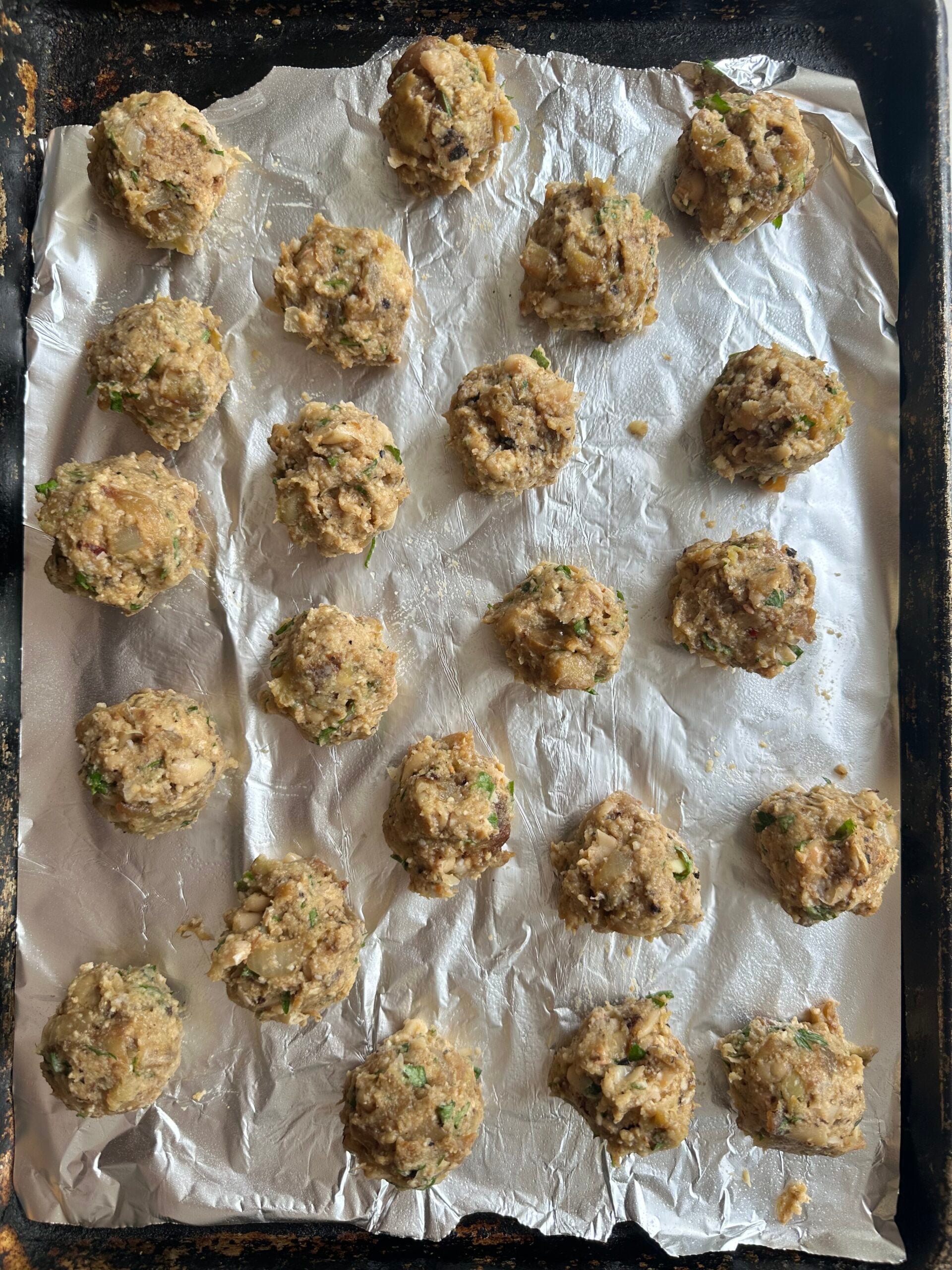 Eggplant meatballs ready to cook. 