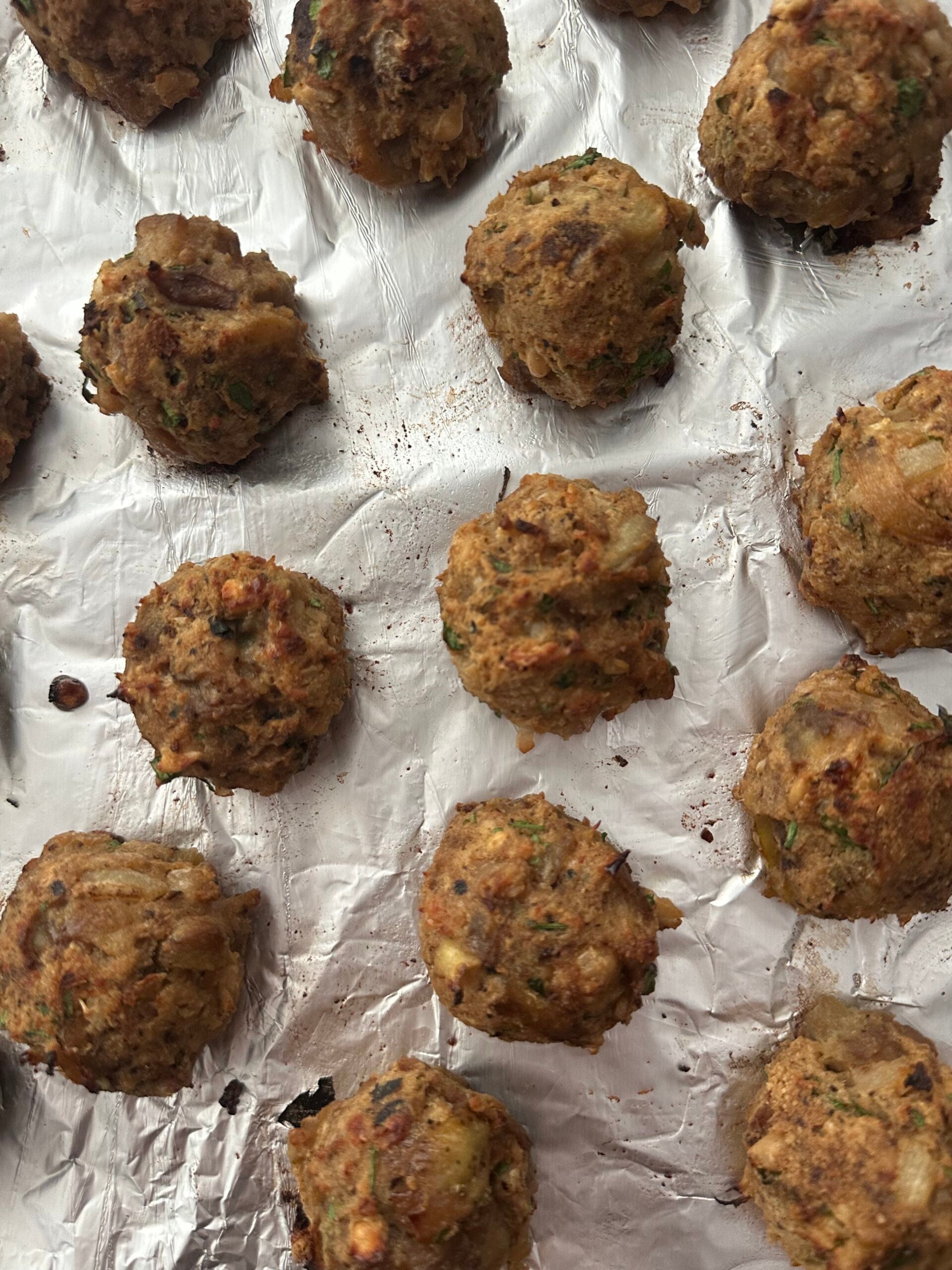 Eggplant meatballs after baking. 